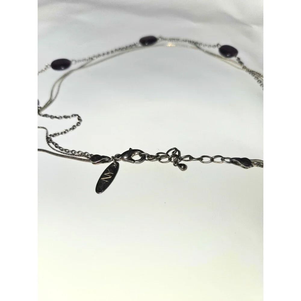 Silver Tone Multi-Strand Purple Bead Necklace & Twisted Bracelet Set